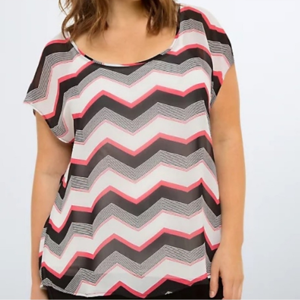 Torrid - Zig-Zag Pattern Sheer Top W/ Button Back… - image 1